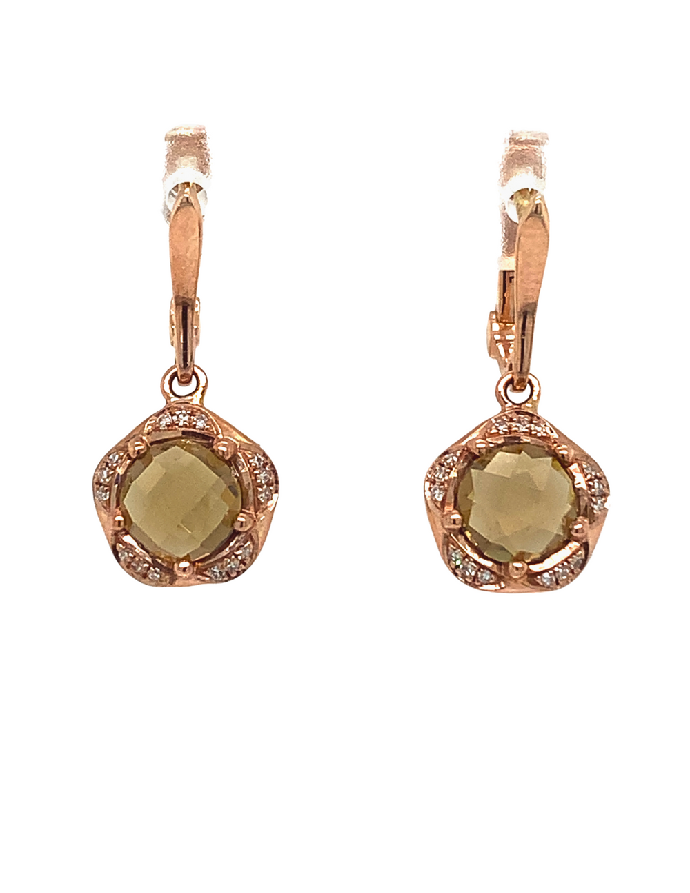 10kt Rose Gold Smokey Quartz Diamond Earrings