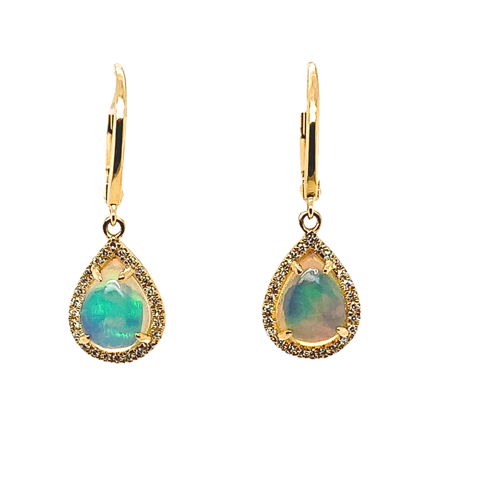 14kt Yellow Gold Ethiopian opal Diamond Earrings