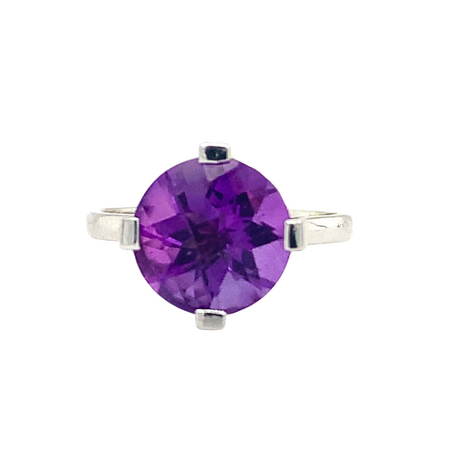 14KT White Gold round Amethyst Ring