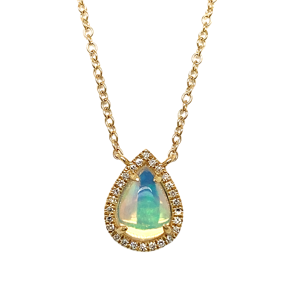 14kt Yellow Gold Ethiopian opal Diamond Pendant Necklace