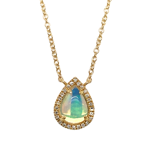 14kt Yellow Gold Ethiopian opal Diamond Pendant Necklace