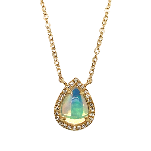14kt Yellow Gold Ethiopian opal Diamond Pendant Necklace