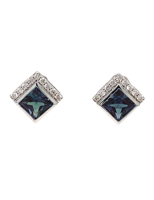 10Kt White Gold Alexandrite and Diamond Earrings