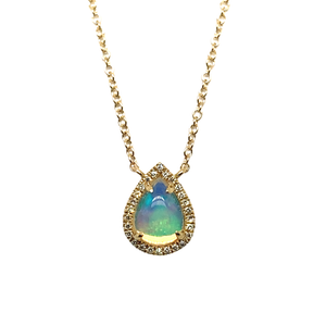 14kt Yellow Gold Ethiopian opal Diamond Pendant Necklace