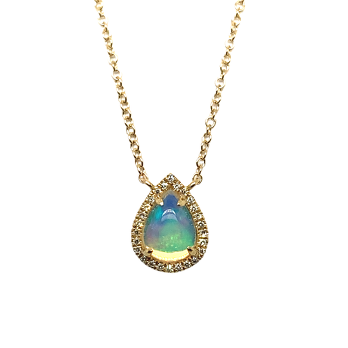 14kt Yellow Gold Ethiopian opal Diamond Pendant Necklace