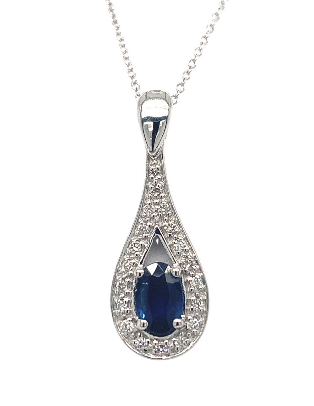 10K White Gold Sapphire pendant + Diamonds