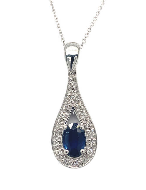 10K White Gold Sapphire pendant + Diamonds