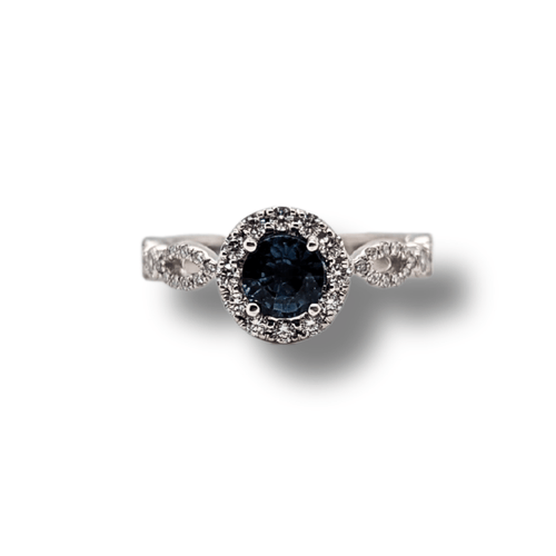 18KPD Sapphire with Diamond Halo Ring