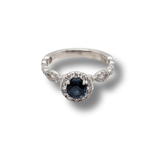 18KPD Sapphire with Diamond Halo Ring