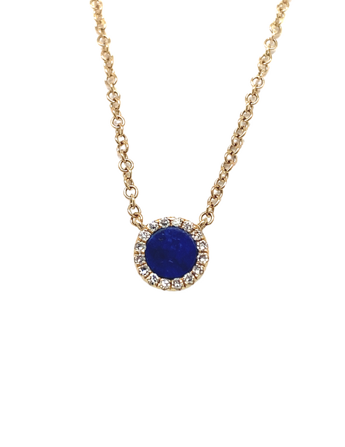 14K Yellow Gold Lapis Diamond Pendant