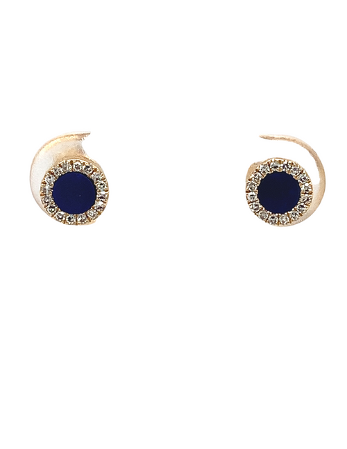 14K Yellow Gold Lapis Diamond earrings