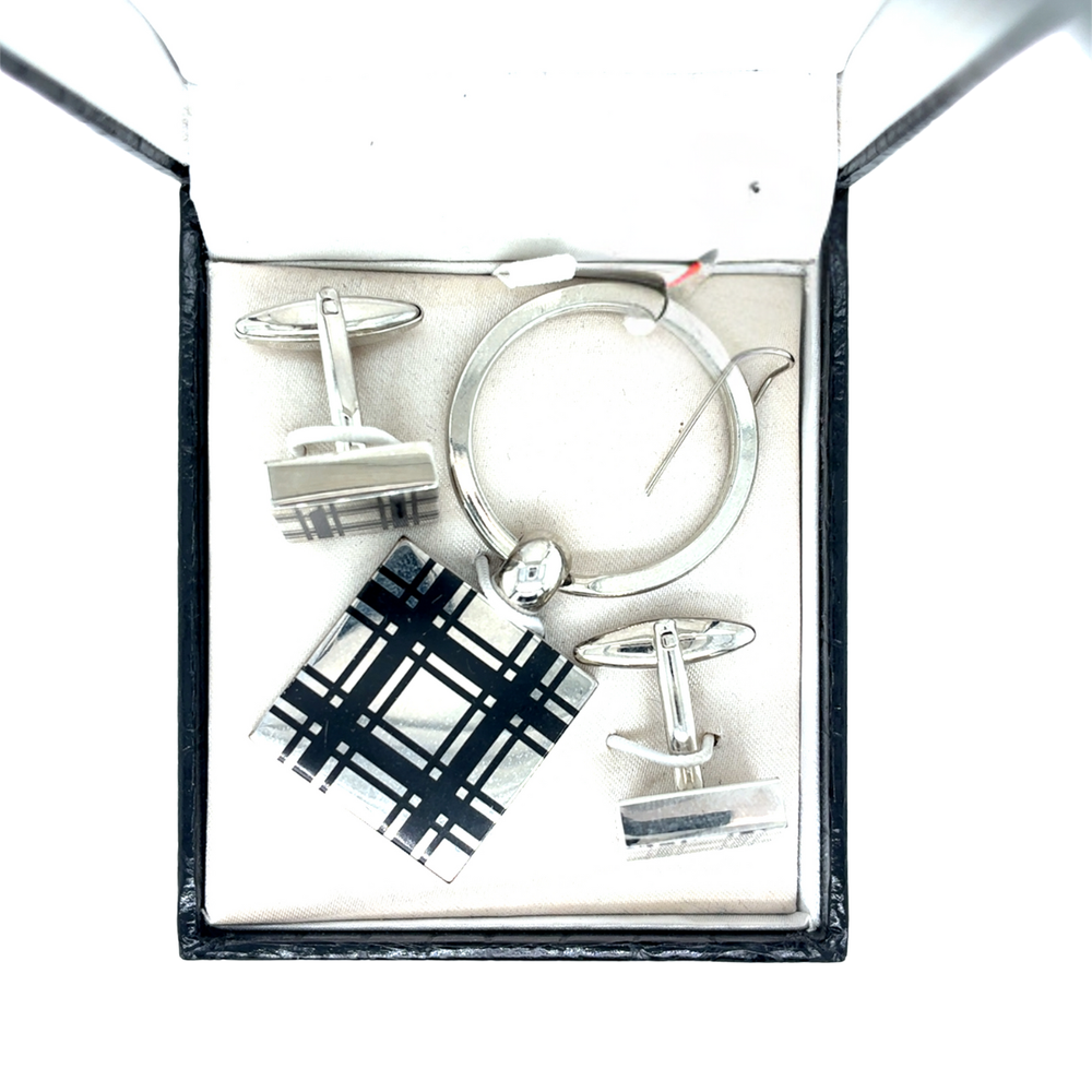 Stainless Steel Cuff Link & Keychain Set