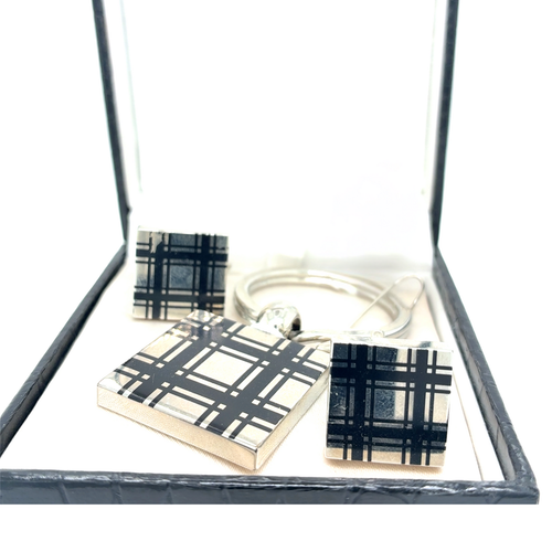 Stainless Steel Cuff Link & Keychain Set