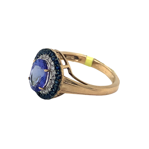 14kt Yellow Gold Tanzanite + Sapphire Ring