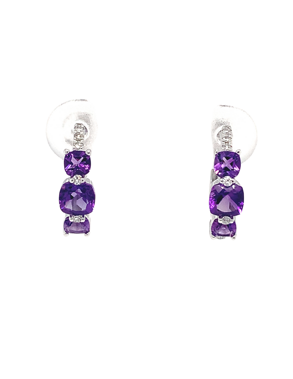 14kt White Gold Amethyst Diamond Hoop Earrings