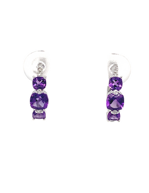 14kt White Gold Amethyst Diamond Hoop Earrings