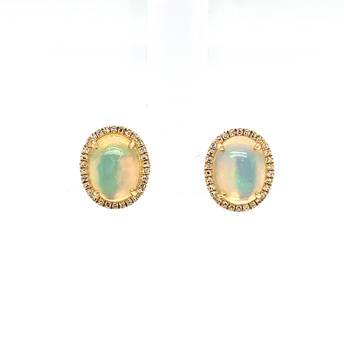 14kt Yellow Gold Ethiopian opal Diamond Earrings