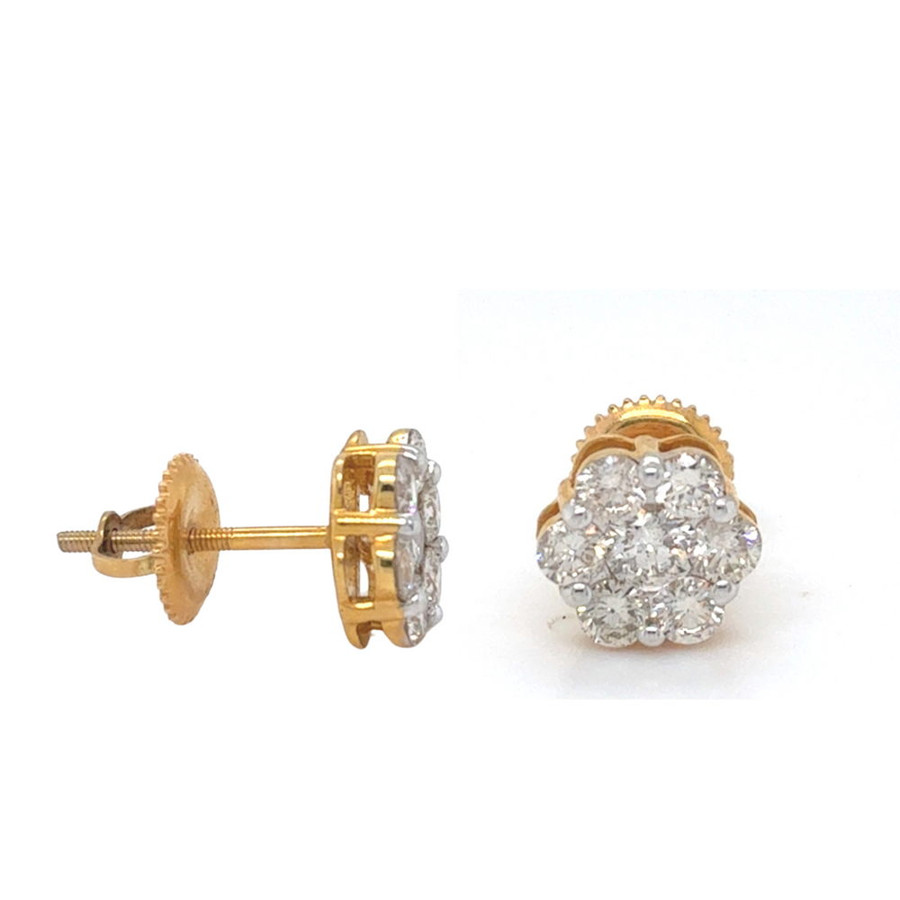10kt Yellow Gold 1.10ct Diamond Flower Cluster Stud Earring