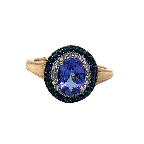 14kt Yellow Gold Tanzanite + Sapphire Ring