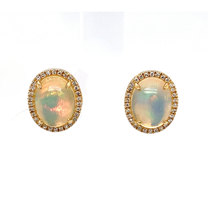 14kt Yellow Gold Ethiopian opal Diamond Earrings