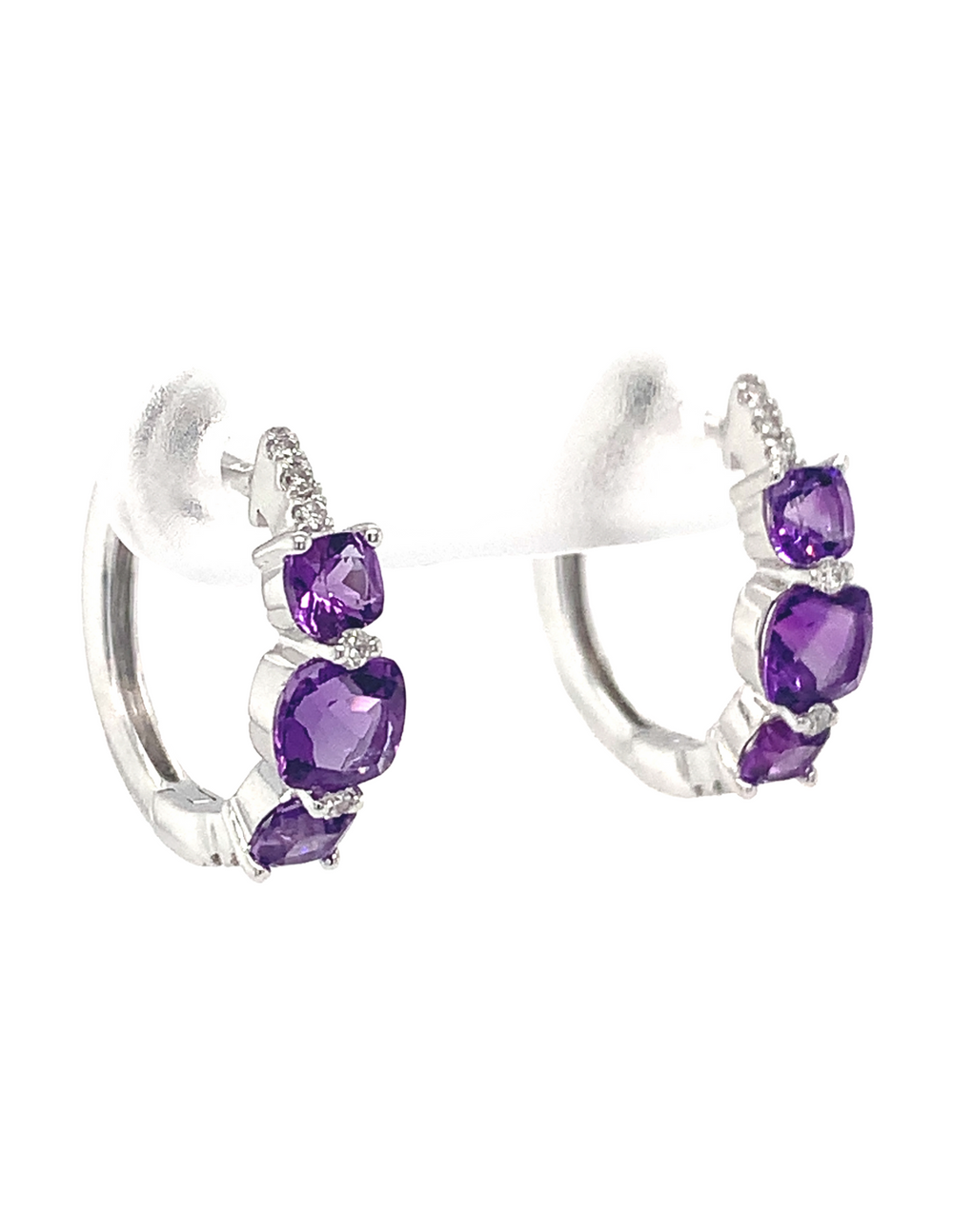 14kt White Gold Amethyst Diamond Hoop Earrings