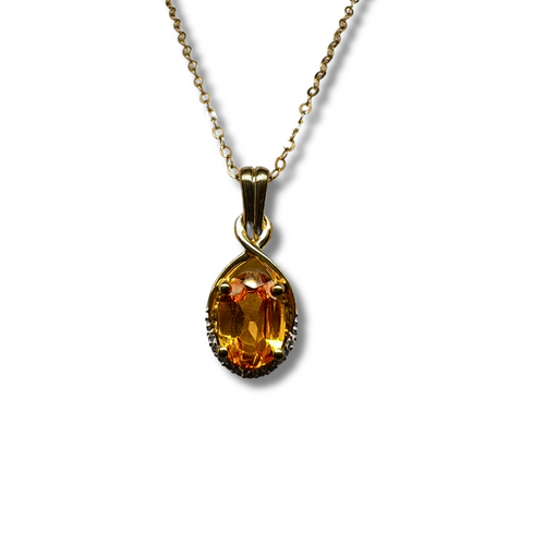 10KY Citrine and diamond Accent Pendant