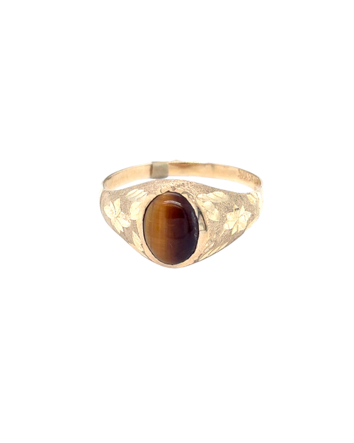 10kt Yellow Gold Fancy Tiger eye Signet Ring