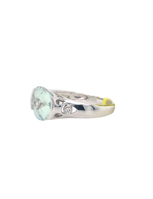 14KT White Gold Green Amethyst + Diamond Ring