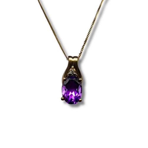 10KY Amethyst Solitaire and Diamond Accent Pendant