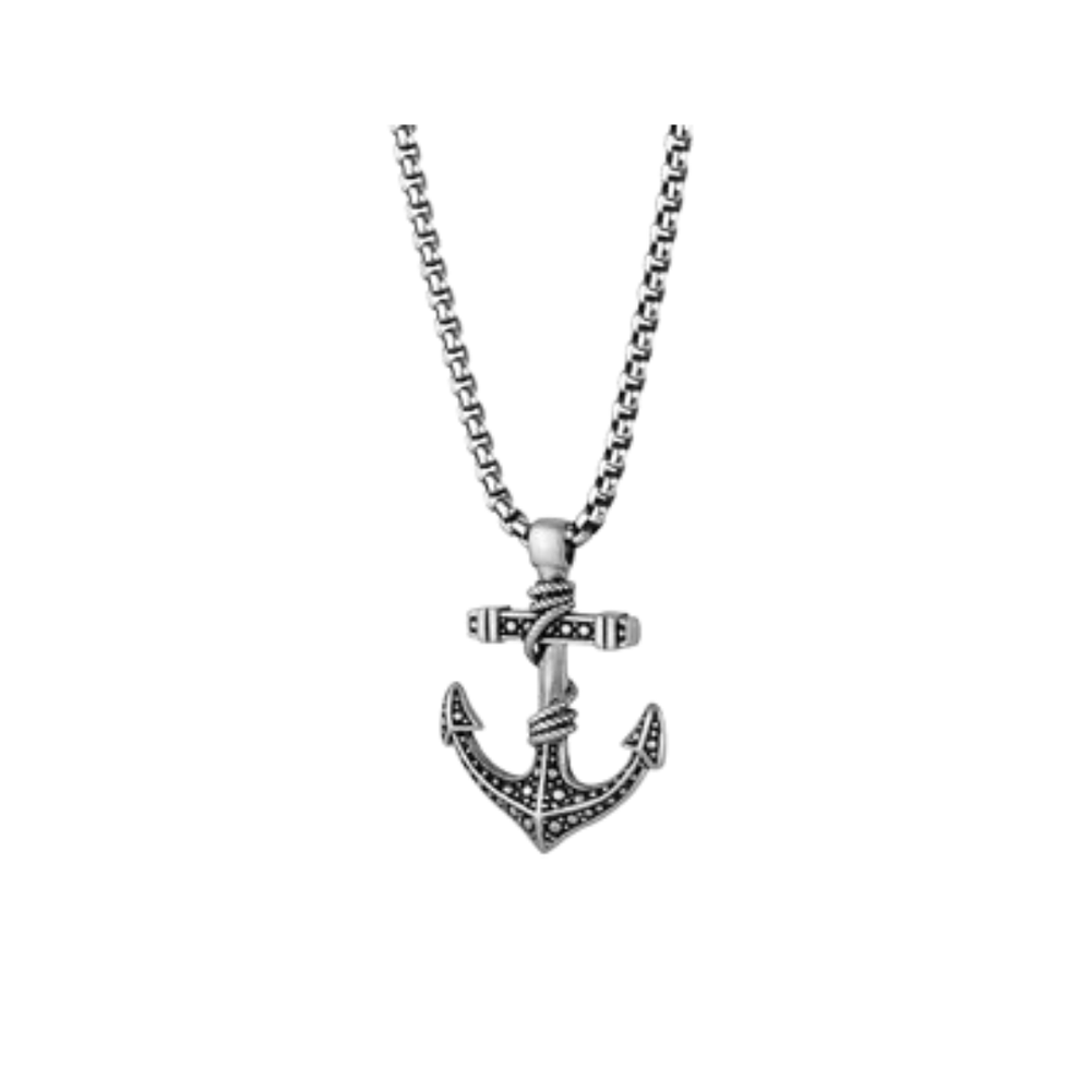 Italgem Stainless Steel Black Anchor Necklace
