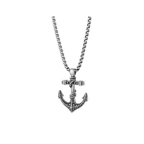 Italgem Stainless Steel Black Anchor Necklace