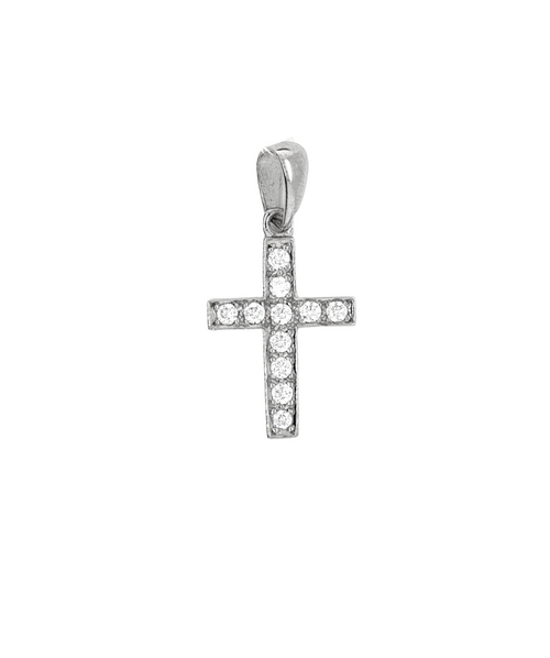 10kt White Gold CZ Cross Charm