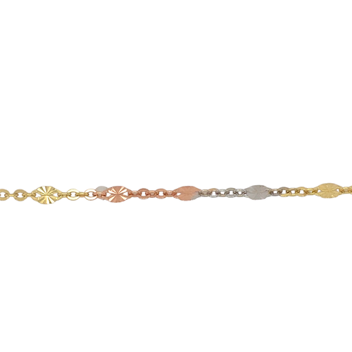 10kt Tri-Tone Gold 1mm Fancy Anklet