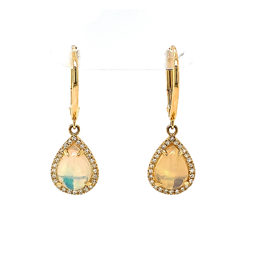 14kt Yellow Gold Ethiopian opal Diamond Earrings