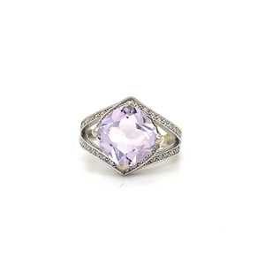 10KT White Gold Amethyst + Diamond ring