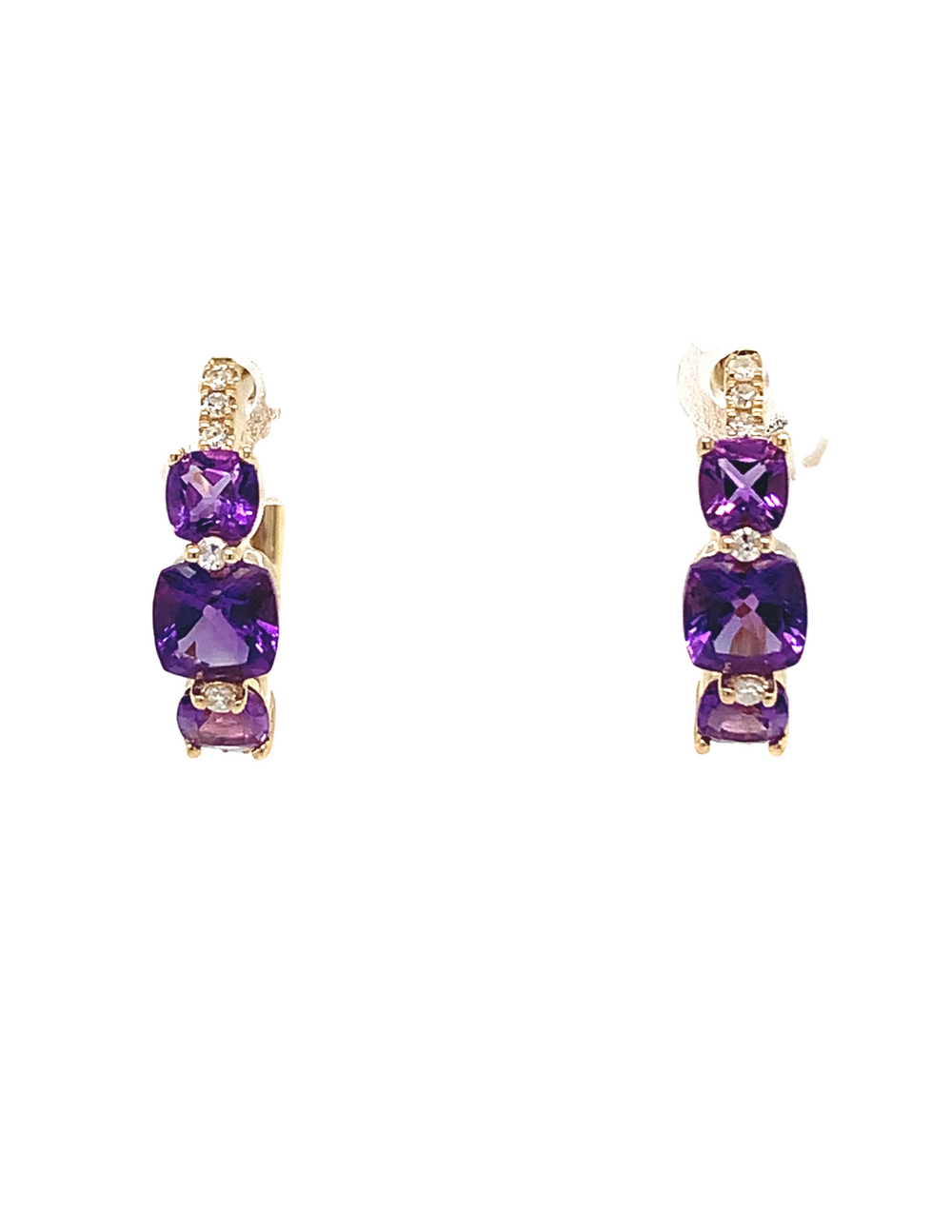 14kt Yellow Gold Amethyst Diamond Hoop Earrings