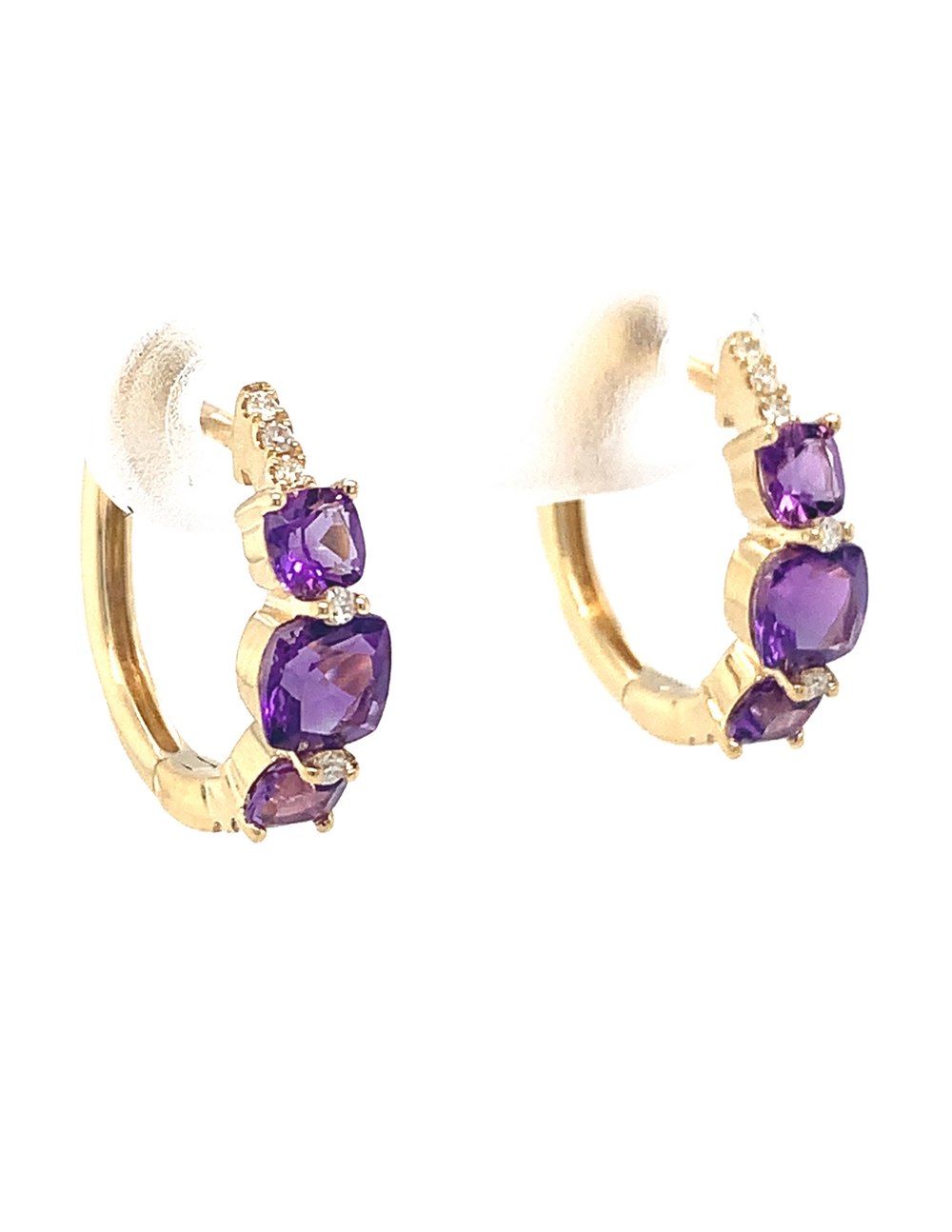 14kt Yellow Gold Amethyst Diamond Hoop Earrings
