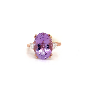 10KT Rose Gold Pink Amethyst + Diamond ring