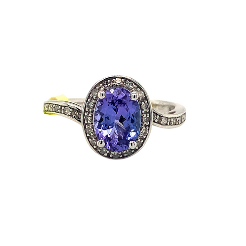 10kt White Gold Tanzanite + Diamond Ring