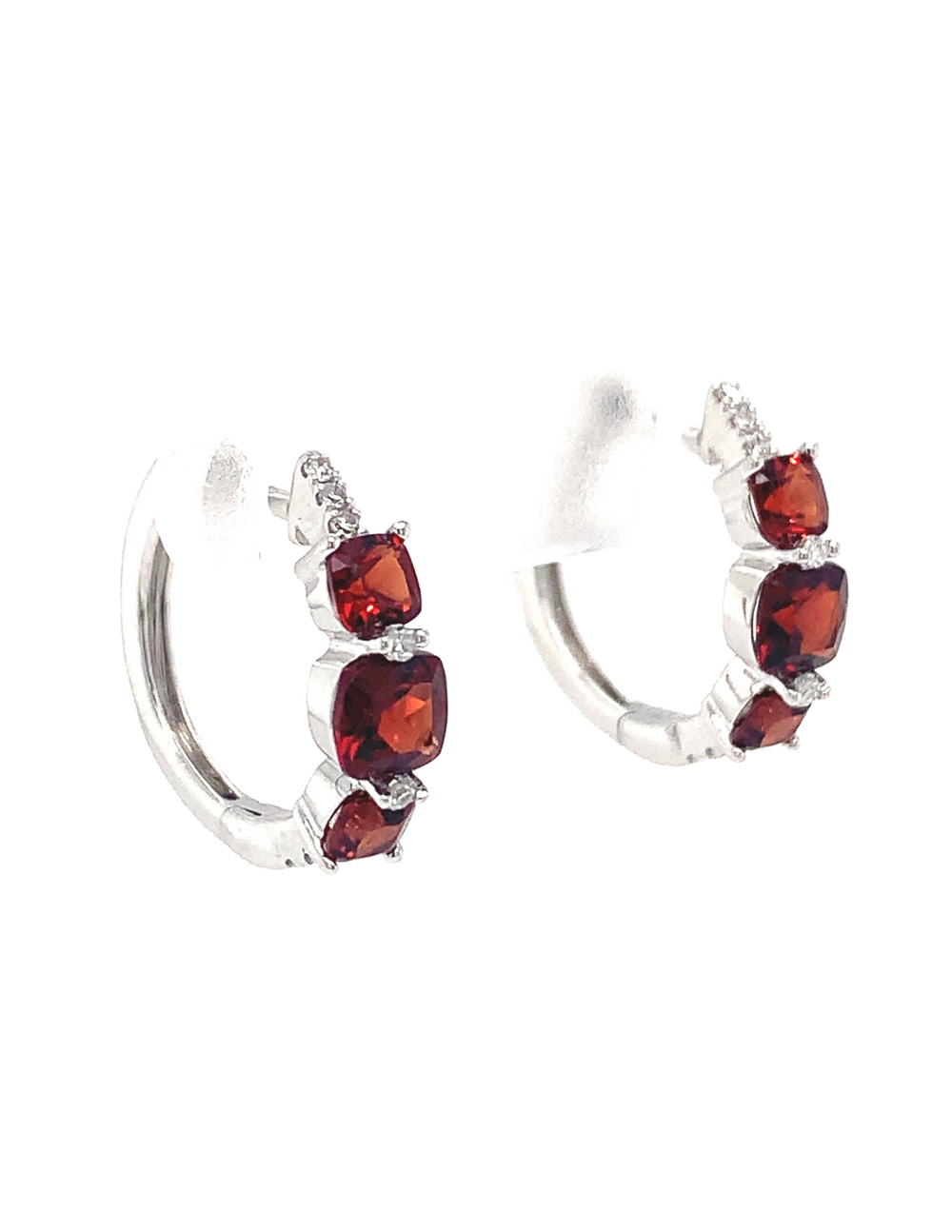 14kt White Gold Garnet Diamond Hoop Earrings