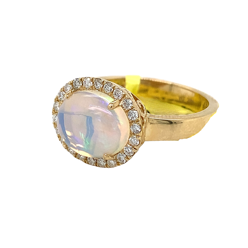 14kt Yellow Gold Ethiopian opal Diamond Ring