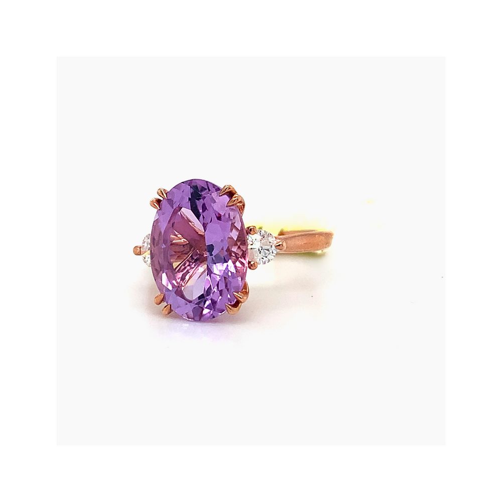 10KT Rose Gold Pink Amethyst + Diamond ring