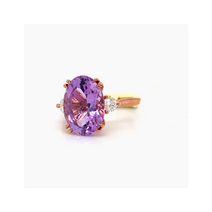 10KT Rose Gold Pink Amethyst + Diamond ring