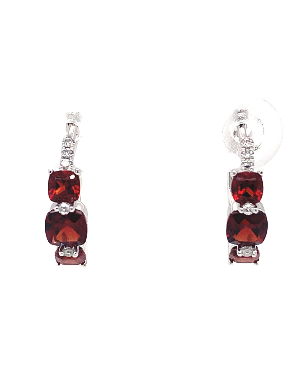 14kt White Gold Garnet Diamond Hoop Earrings