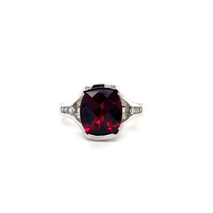14kt White Gold Garnet + Diamond Ring