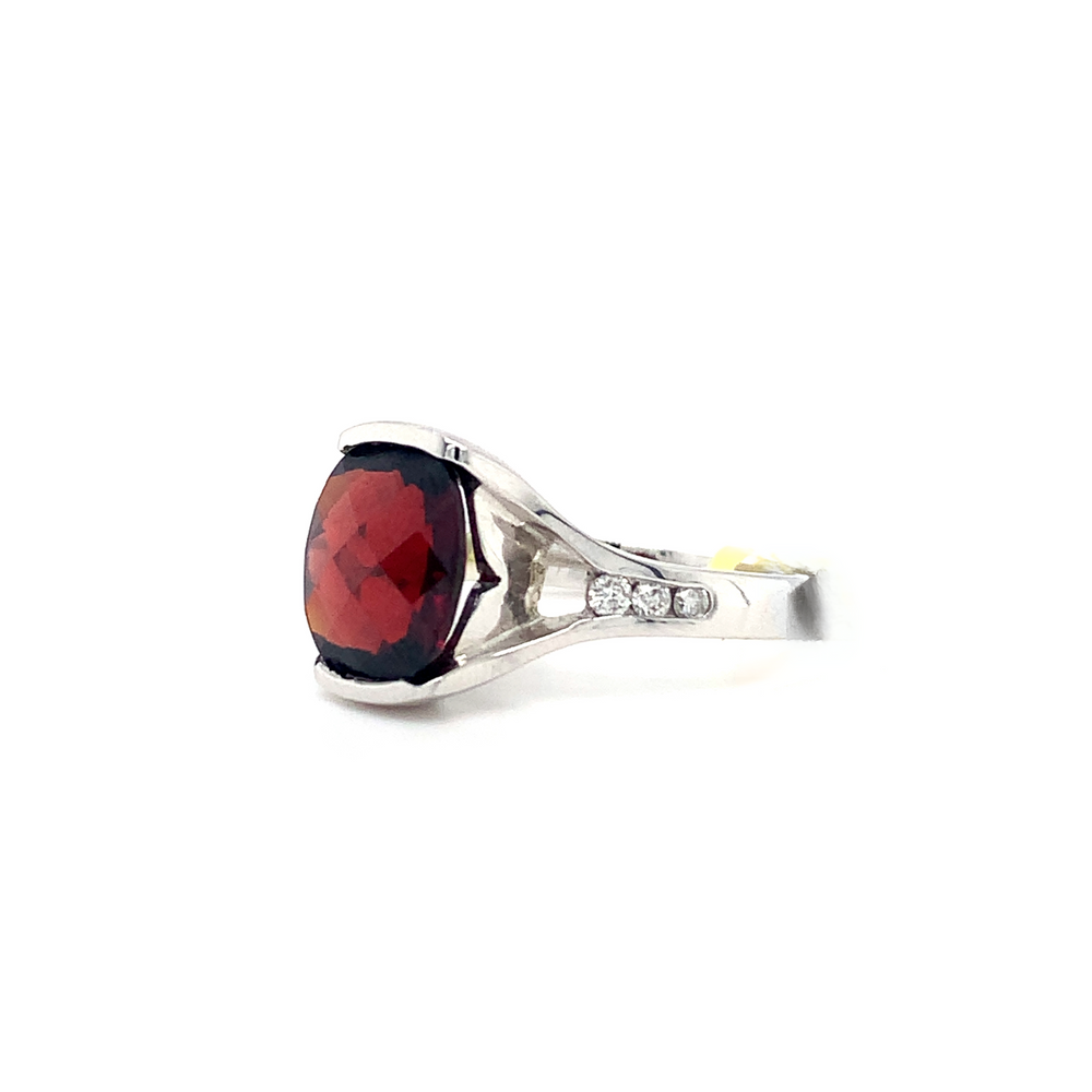 14kt White Gold Garnet + Diamond Ring