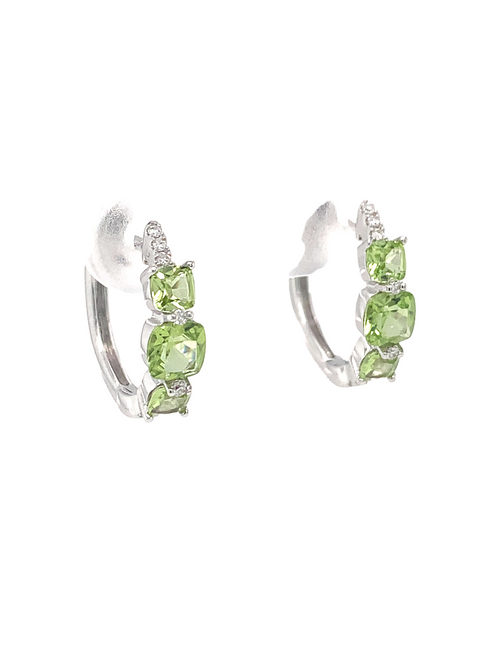 14kt White Gold Peridot Hoop Earrings
