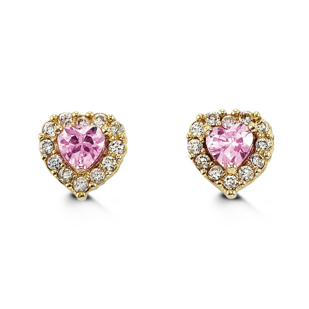 14kt Yellow Gold Pink Heart Baby Earrings