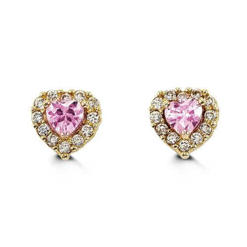 14kt Yellow Gold Pink Heart Baby Earrings