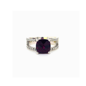14kt White Gold Garnet + Diamond Ring